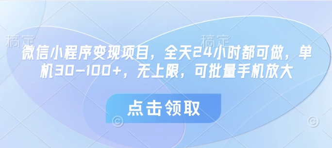 微信小程序變現項目，全天24小時都可做，單機30-100+，無上限，可批量手機放大-小浪學習網