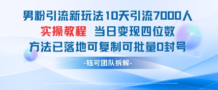 男粉引流新玩法10天引流7000人當日變現(xiàn)四位數(shù)可復(fù)制可批量0封號-小浪學(xué)習(xí)網(wǎng)